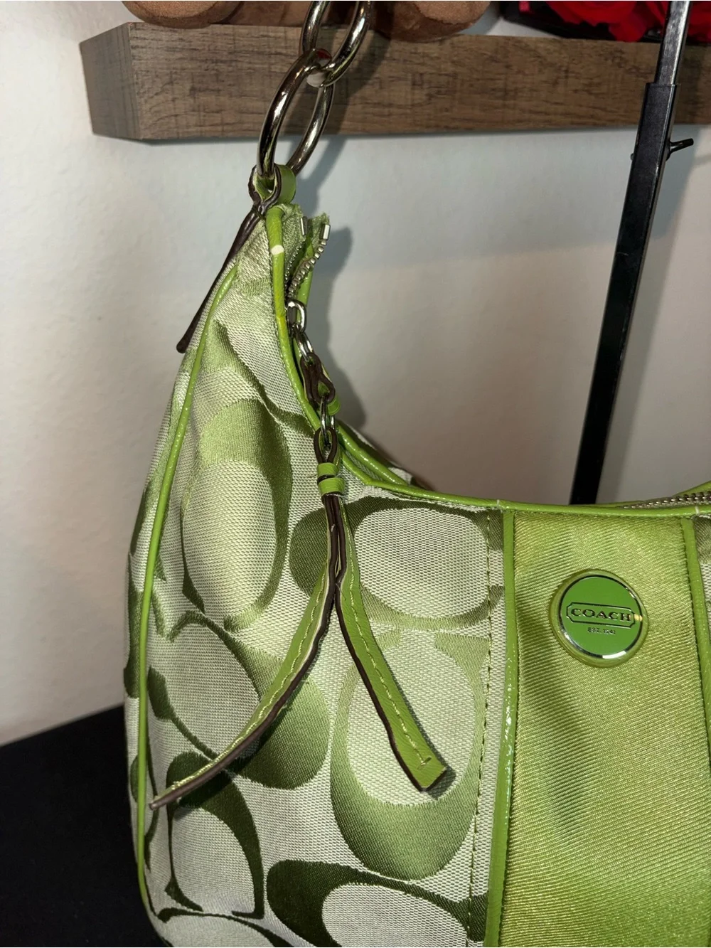 Coach Lime Green Signature C Striped Hobo Signature Shoulder Bag